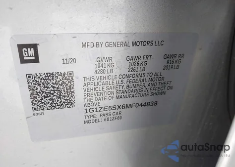 2021 Chevrolet Malibu Fwd Premier z USA, uszkodzony, nr VIN 1G1ZE5SX6MF044838